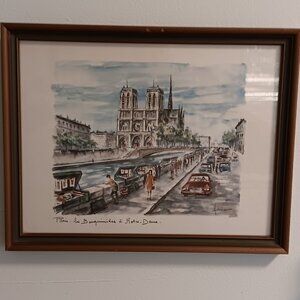 Vintage Framed Cathédrale Notre-Dame de Paris - By Arno Print Circa 1960's